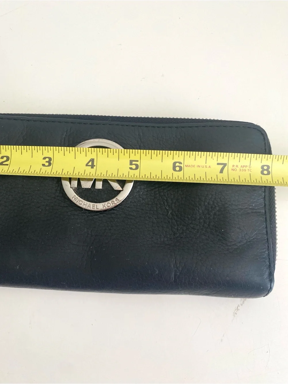 Michael Kors Black Leather Zip-Around Wallet with Silver MK Logo